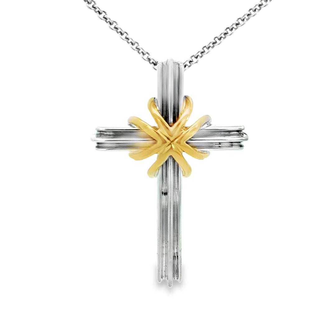 Pre-Owned Tiffany &amp; Co. Sterling Silver &amp; 18K Yellow Gold Cross Pendant Necklace