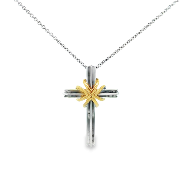 Pre-Owned Tiffany &amp; Co. Sterling Silver &amp; 18K Yellow Gold Cross Pendant Necklace