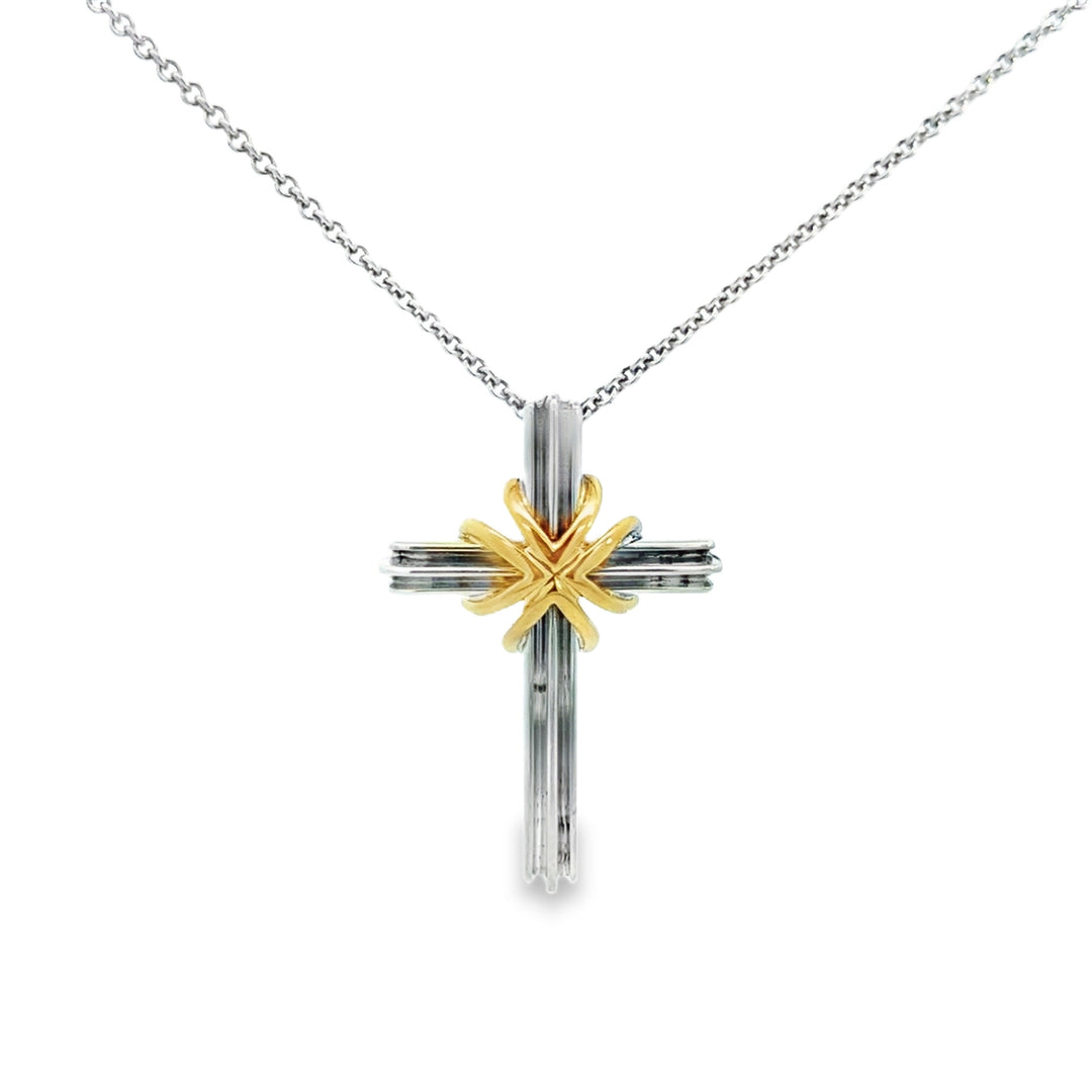 Pre-Owned Tiffany &amp; Co. Sterling Silver &amp; 18K Yellow Gold Cross Pendant Necklace