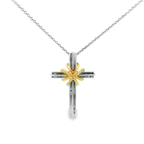Pre-Owned Tiffany & Co. Sterling Silver & 18K Yellow Gold Cross Pendant Necklace