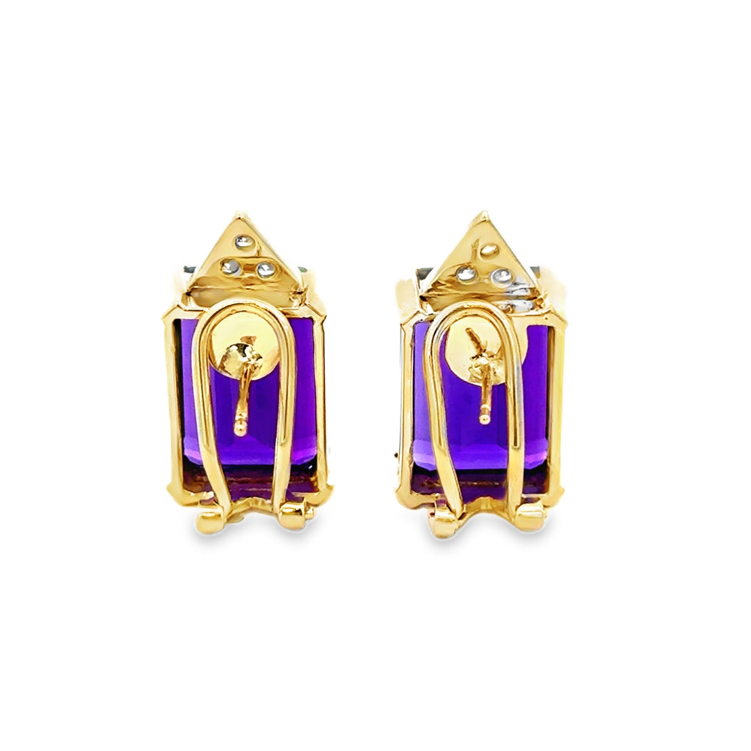 0.10 CTW Diamond &amp; Amethyst 14K Two-Tone Gold Drop Earrings