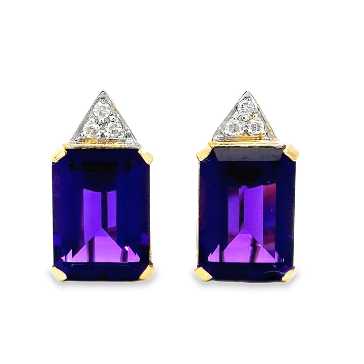 0.10 CTW Diamond &amp; Amethyst 14K Two-Tone Gold Drop Earrings