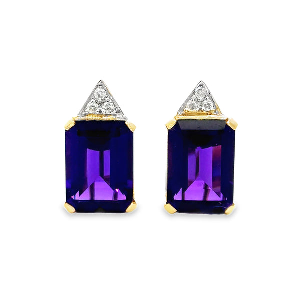 0.10 CTW Diamond & Amethyst 14K Two-Tone Gold Drop Earrings