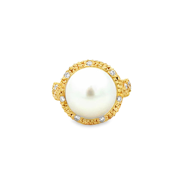 0.60 CTW Diamond & 12mm Pearl 18K Yellow Gold Statement Ring