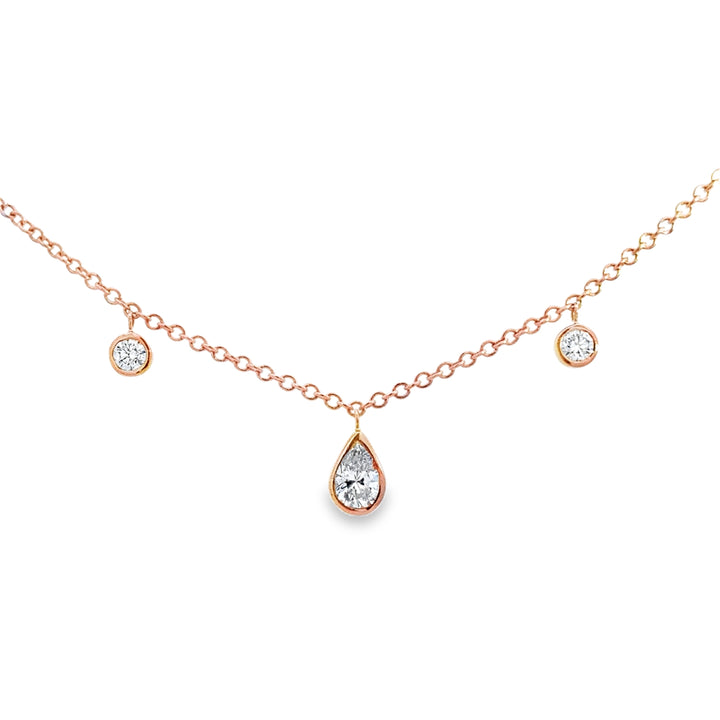 1.00 CTW Diamond Pear &amp; Round Station 14K Rose Gold Necklace