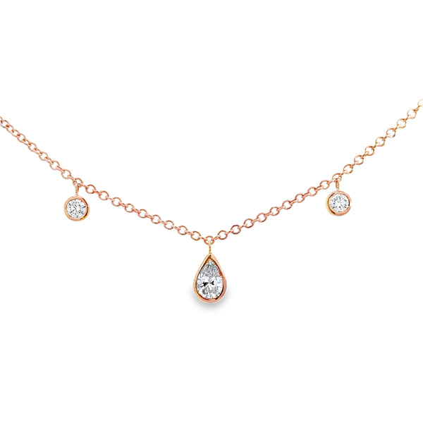 1.00 CTW Diamond Pear & Round Station 14K Rose Gold Necklace