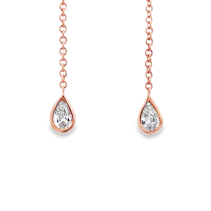 1.70 CTW Pear &amp; Round Diamond 14K Rose Gold Drop Earrings