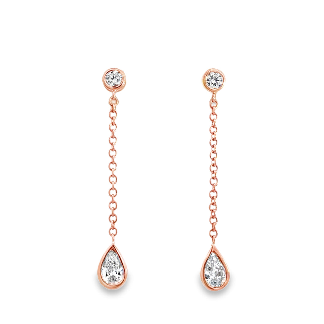 1.70 CTW Pear &amp; Round Diamond 14K Rose Gold Drop Earrings
