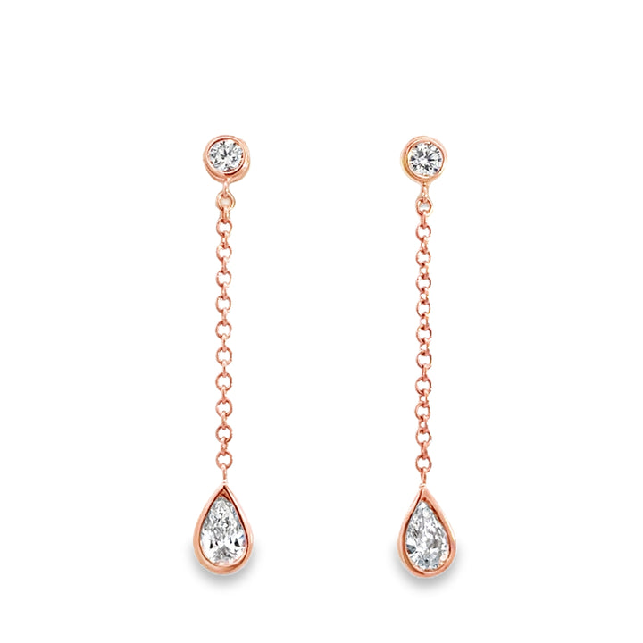 1.70 CTW Pear &amp; Round Diamond 14K Rose Gold Drop Earrings