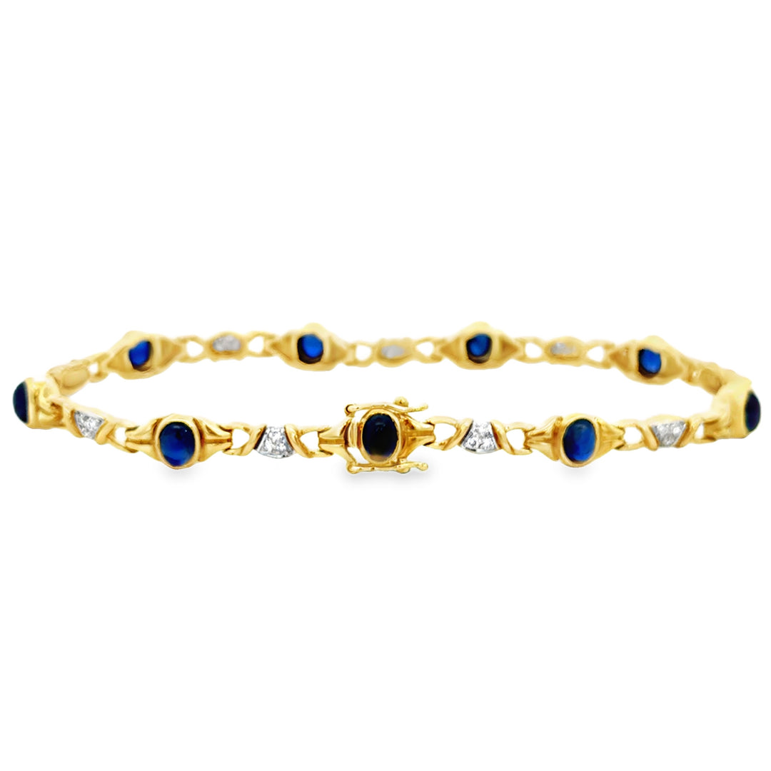 0.15 CTW Diamond &amp; Sapphire 18K Yellow Gold Link Bracelet