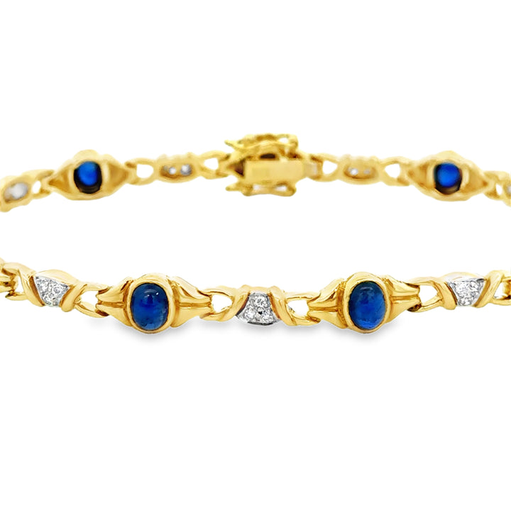 0.15 CTW Diamond &amp; Sapphire 18K Yellow Gold Link Bracelet