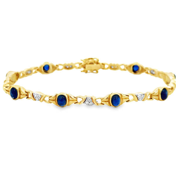 0.15 CTW Diamond & Sapphire 18K Yellow Gold Link Bracelet