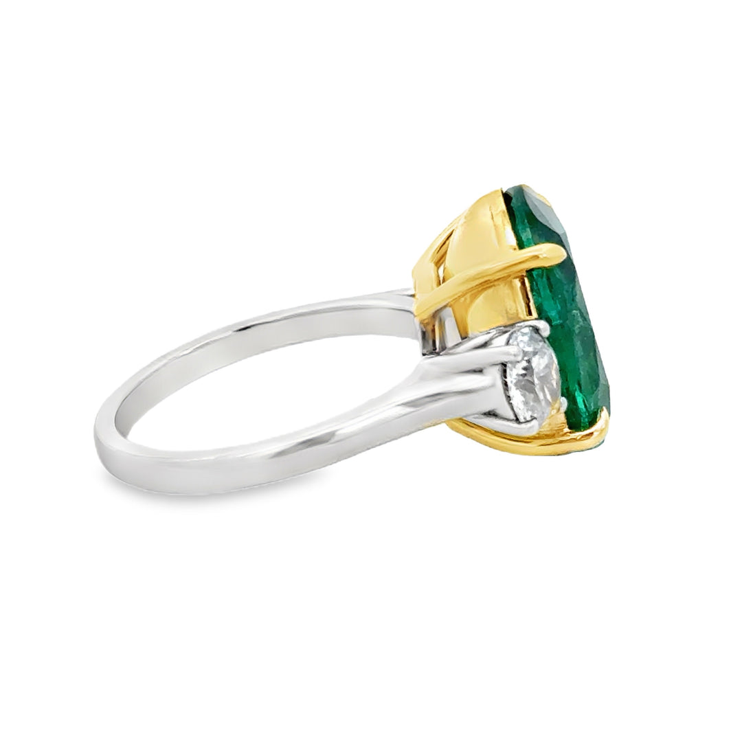 7.05 CT Emerald &amp; 0.66 CTW Diamond Platinum &amp; 18K Yellow Gold Ring