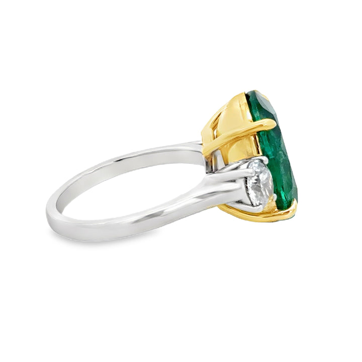 7.05 CT Emerald &amp; 0.66 CTW Diamond Platinum &amp; 18K Yellow Gold Ring