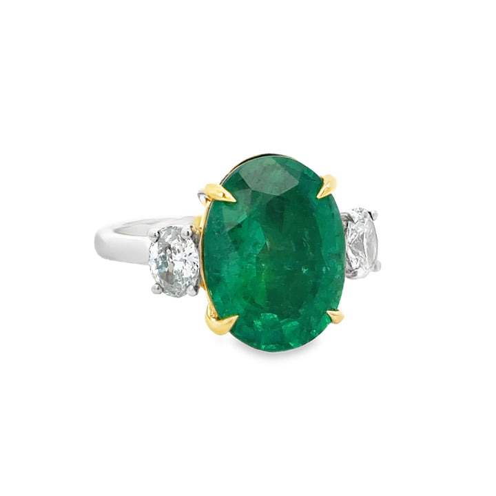 7.05 CT Emerald &amp; 0.66 CTW Diamond Platinum &amp; 18K Yellow Gold Ring