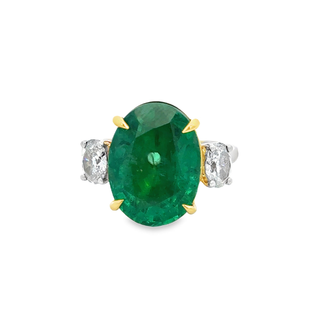 7.05 CT Emerald &amp; 0.66 CTW Diamond Platinum &amp; 18K Yellow Gold Ring
