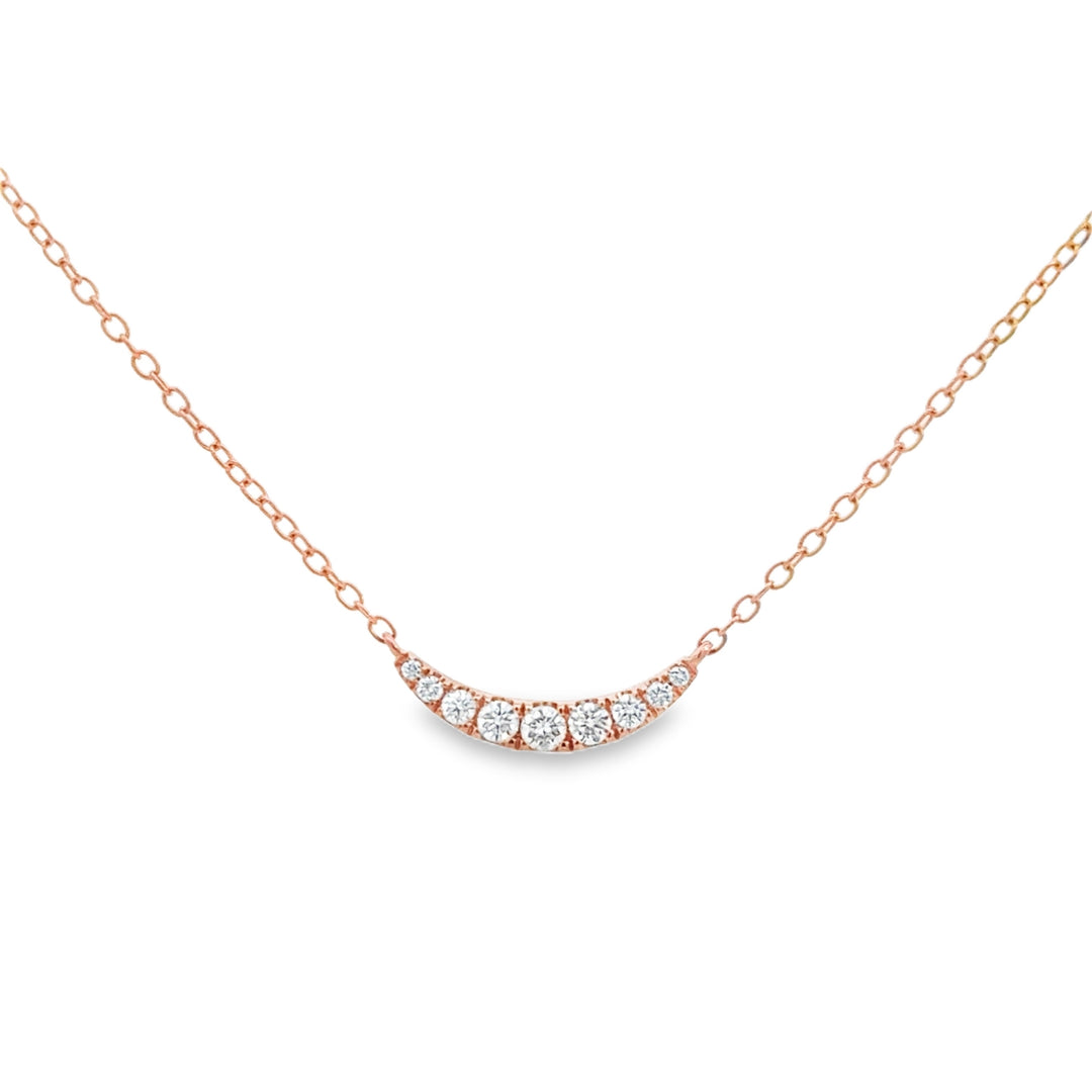 0.15 CTW Diamond 14K Rose Gold Half Moon Station Bar Necklace