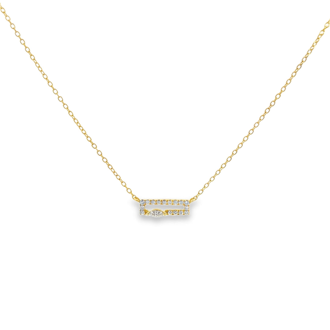0.21 CTW Diamond 14K Yellow Gold Marquise &amp; Round Bar Necklace