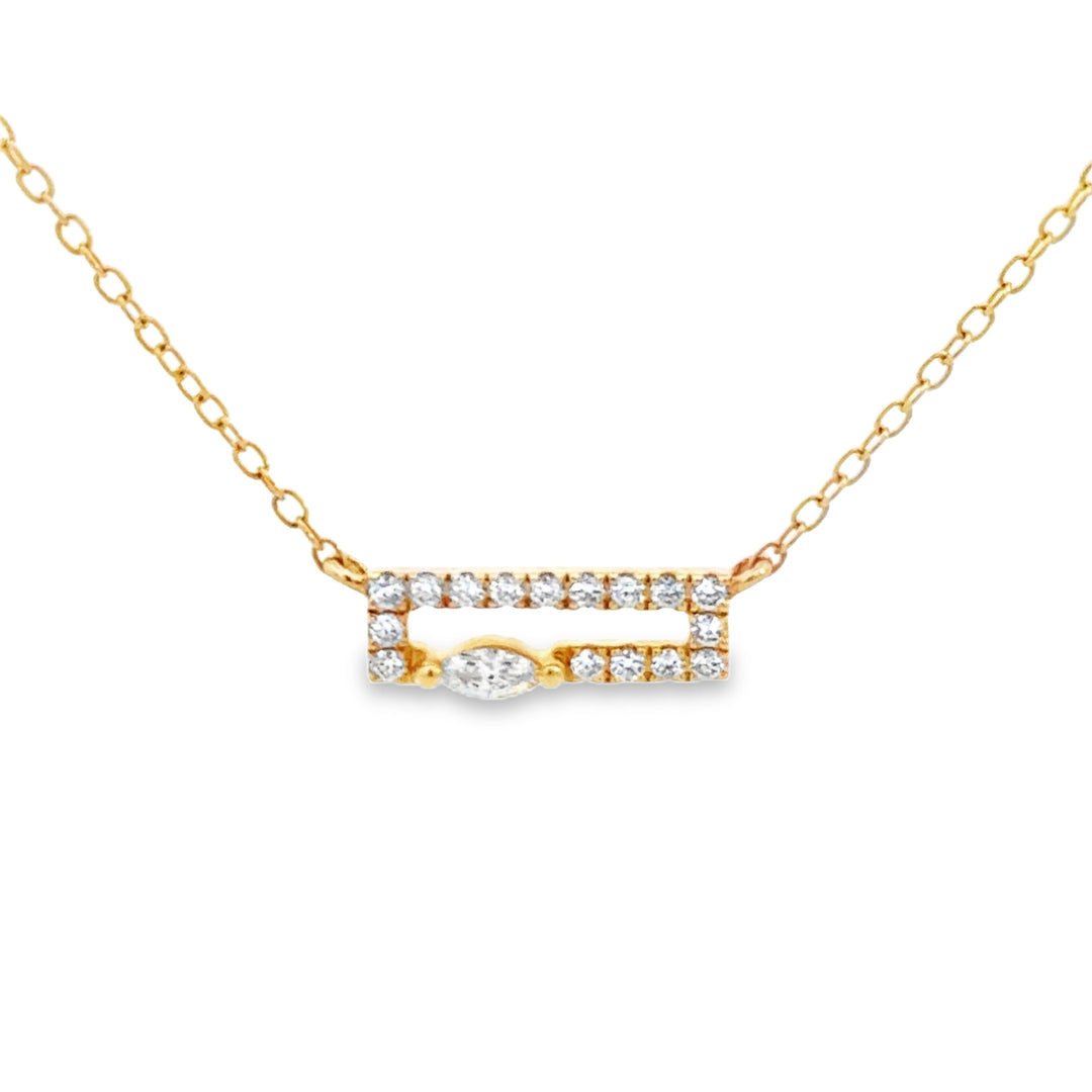 0.21 CTW Diamond 14K Yellow Gold Marquise &amp; Round Bar Necklace