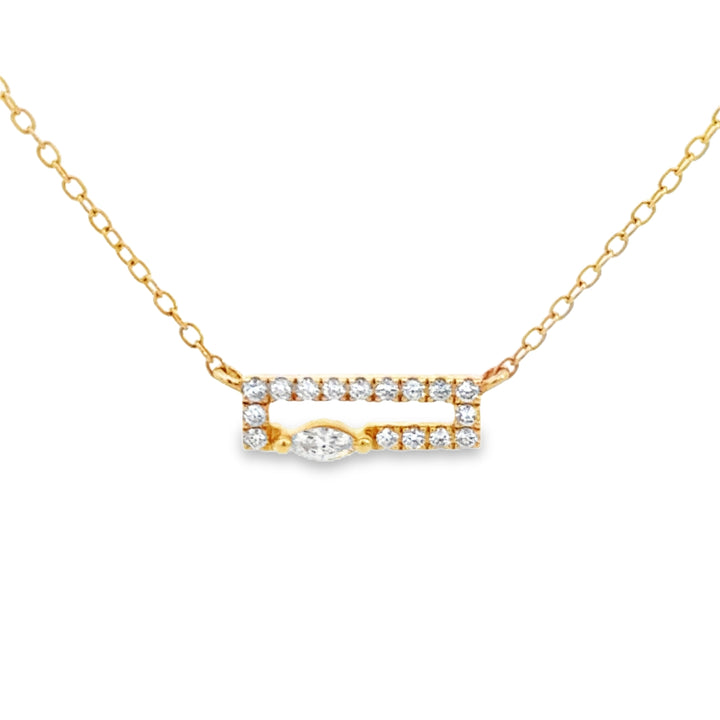 0.21 CTW Diamond 14K Yellow Gold Marquise &amp; Round Bar Necklace