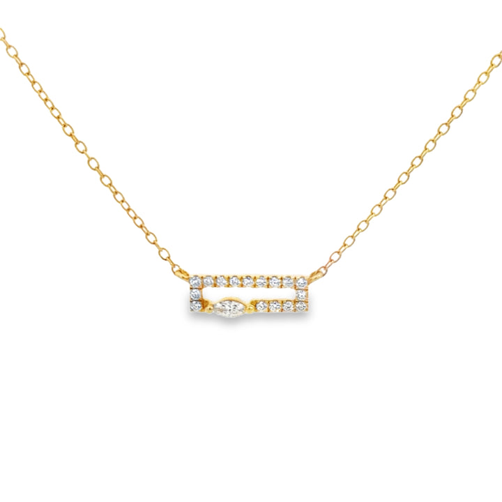 0.21 CTW Diamond 14K Yellow Gold Marquise &amp; Round Bar Necklace