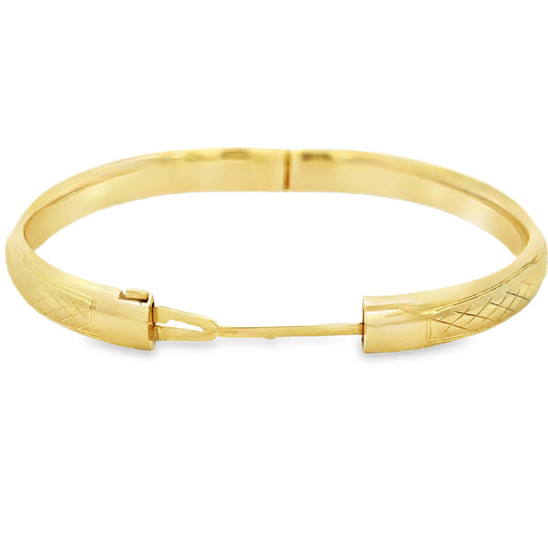 14K Yellow Gold Etched 8mm Bangle Bracelet