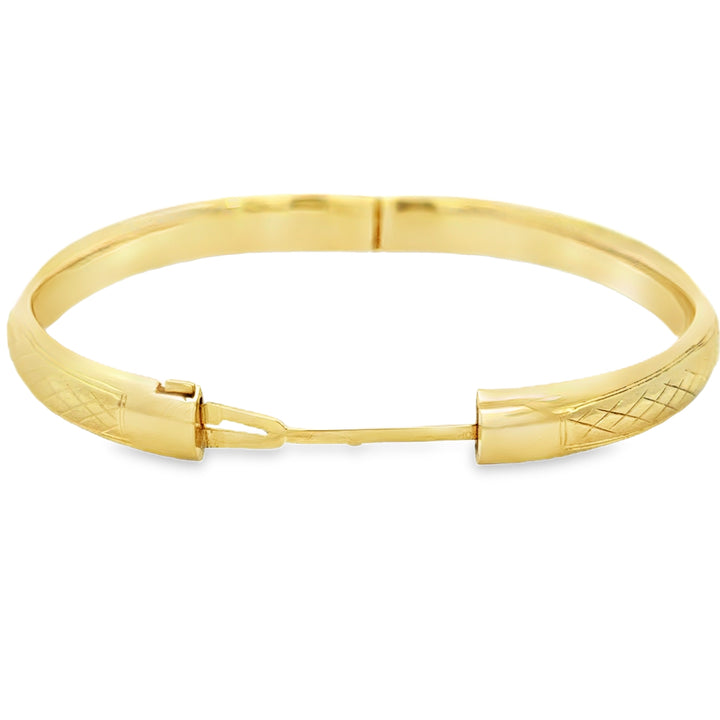 14K Yellow Gold Etched 8mm Bangle Bracelet