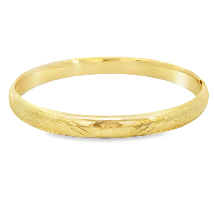 14K Yellow Gold Etched 8mm Bangle Bracelet