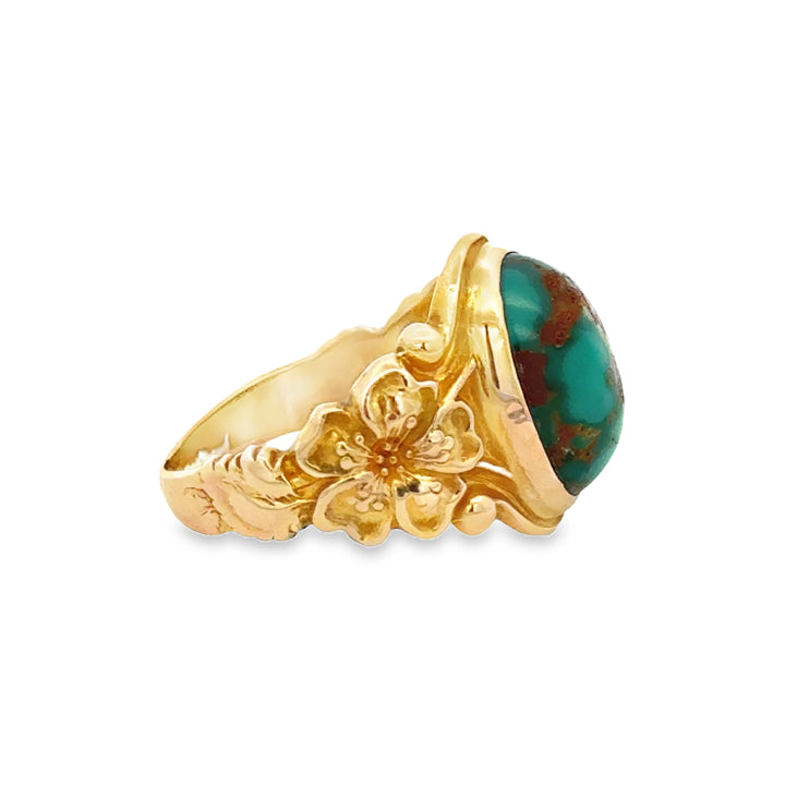 Turquoise 14K Yellow Gold Floral Ring