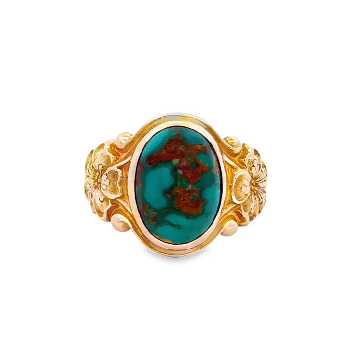 Turquoise 14K Yellow Gold Floral Ring