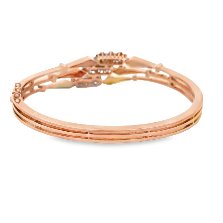 Vintage Pre-Art Deco Diamond &amp; Seed Pearl 14K Rose Gold Bangle Bracelet