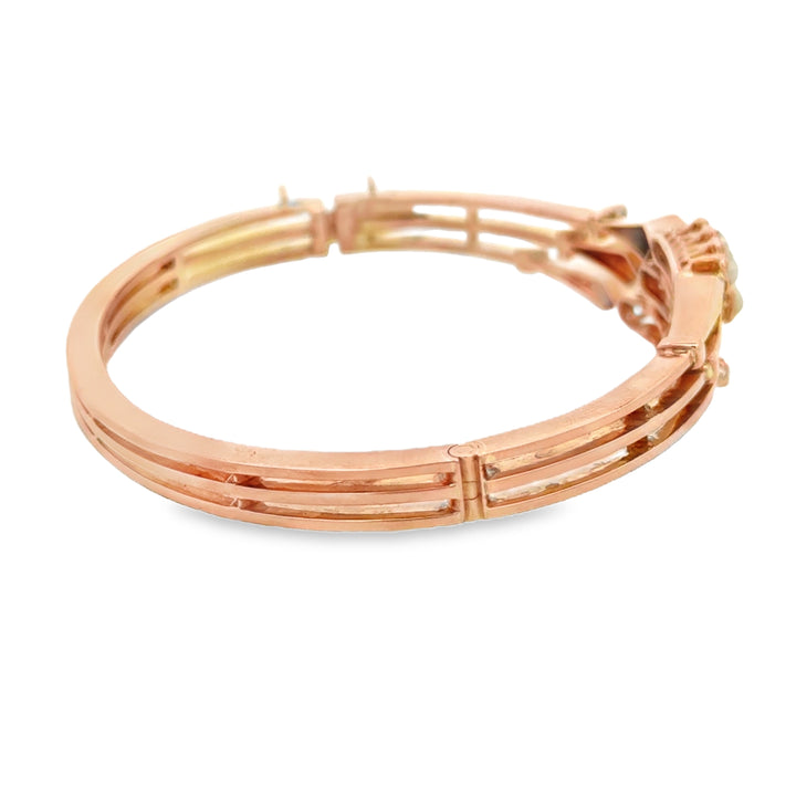 Vintage Pre-Art Deco Diamond &amp; Seed Pearl 14K Rose Gold Bangle Bracelet