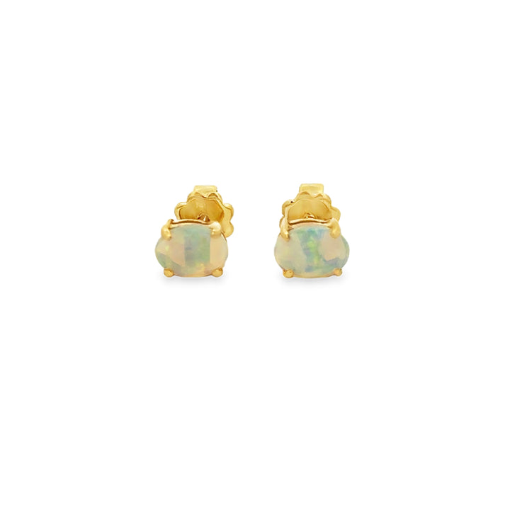 18K Yellow Gold 5x7mm Oval Opal Stud Earrings