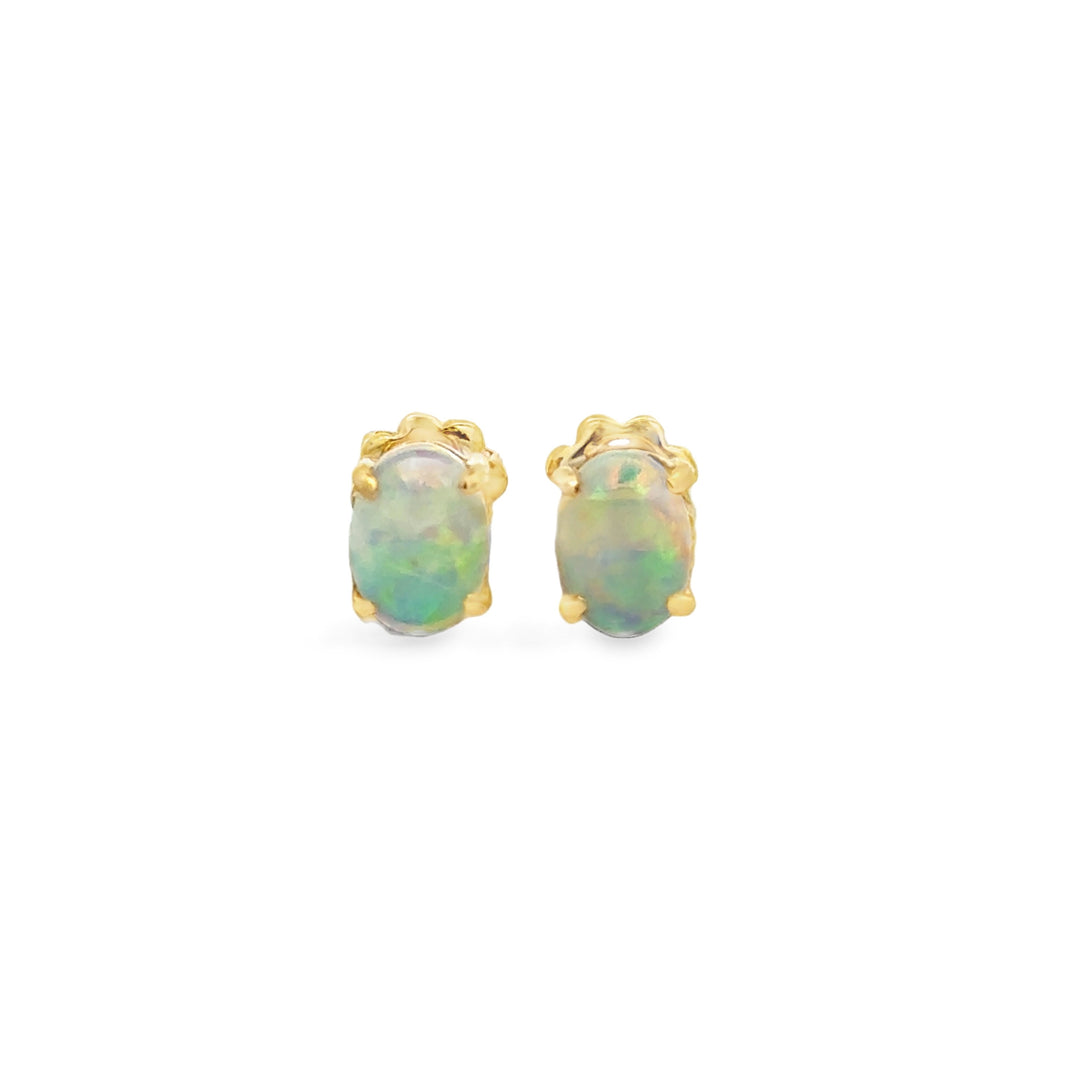 18K Yellow Gold 5x7mm Oval Opal Stud Earrings