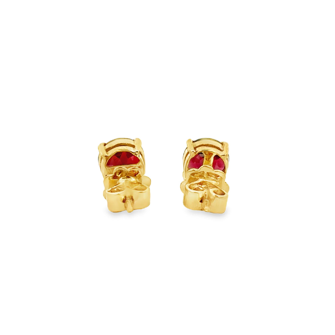 18K Yellow Gold 6mm Round Garnet Stud Earrings