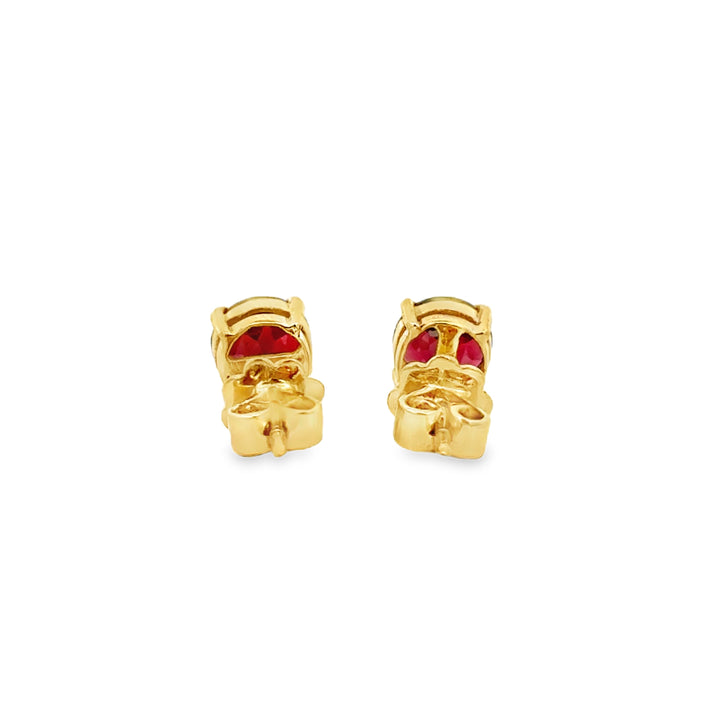 18K Yellow Gold 6mm Round Garnet Stud Earrings