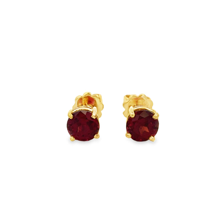 18K Yellow Gold 6mm Round Garnet Stud Earrings