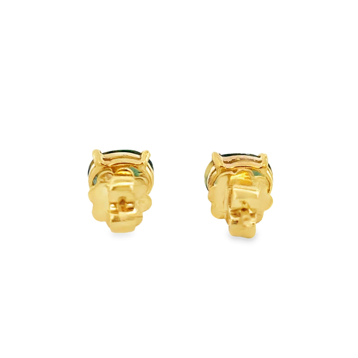 18K Yellow Gold 6.5 x 5mm Oval Green Sapphire Stud Earrings