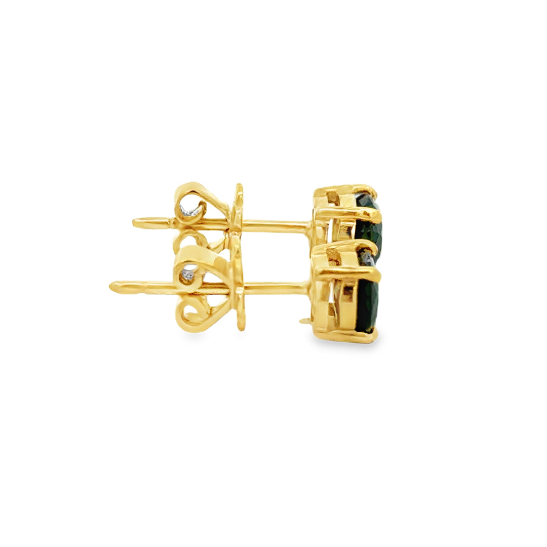 18K Yellow Gold 6.5 x 5mm Oval Green Sapphire Stud Earrings
