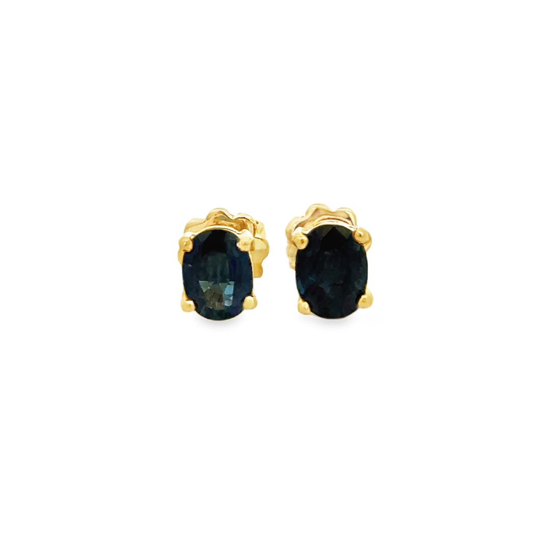 18K Yellow Gold 6 x 4.5mm Oval Sapphire Stud Earrings