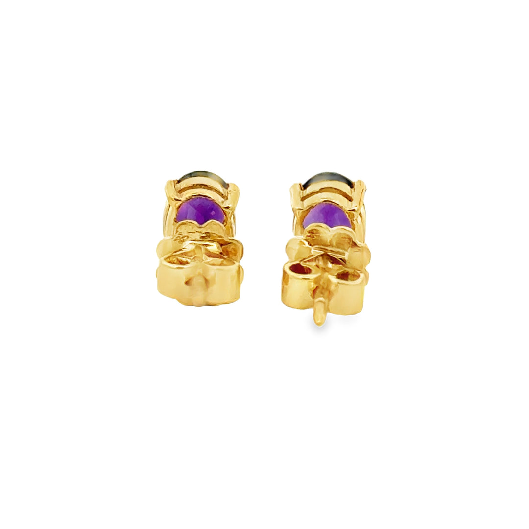 18K Yellow Gold 7 x 5mm Oval Amethyst Stud Earrings
