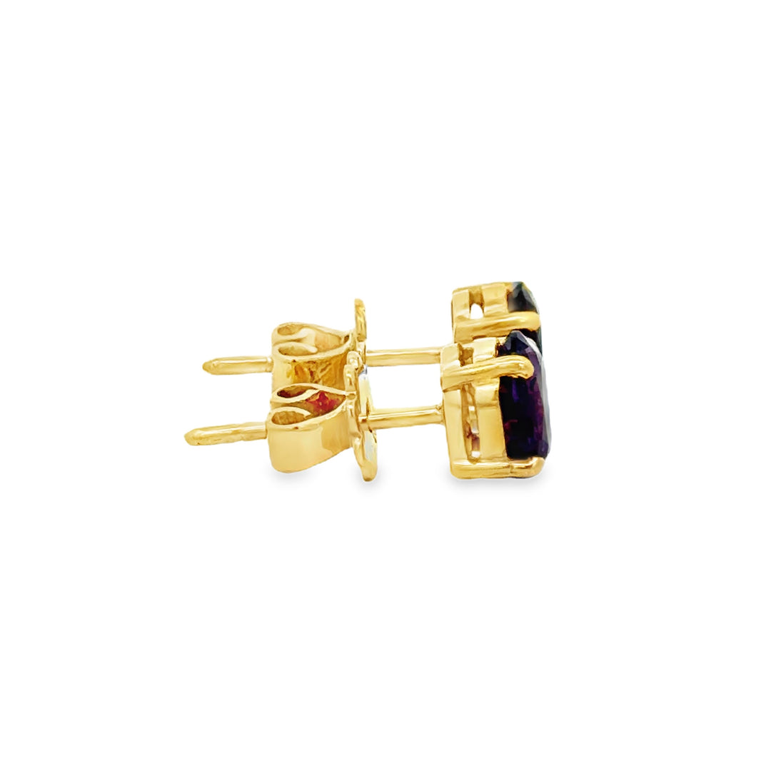 18K Yellow Gold 7 x 5mm Oval Amethyst Stud Earrings