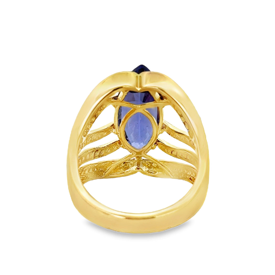 4.36 CT Tanzanite &amp; 0.45 CTW Diamond 18K Yellow Gold Ring