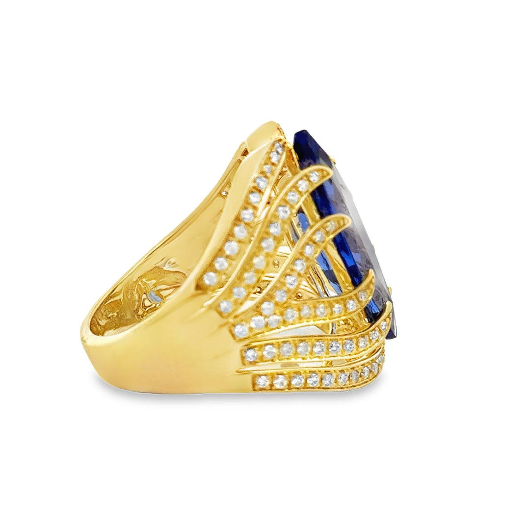 4.36 CT Tanzanite &amp; 0.45 CTW Diamond 18K Yellow Gold Ring