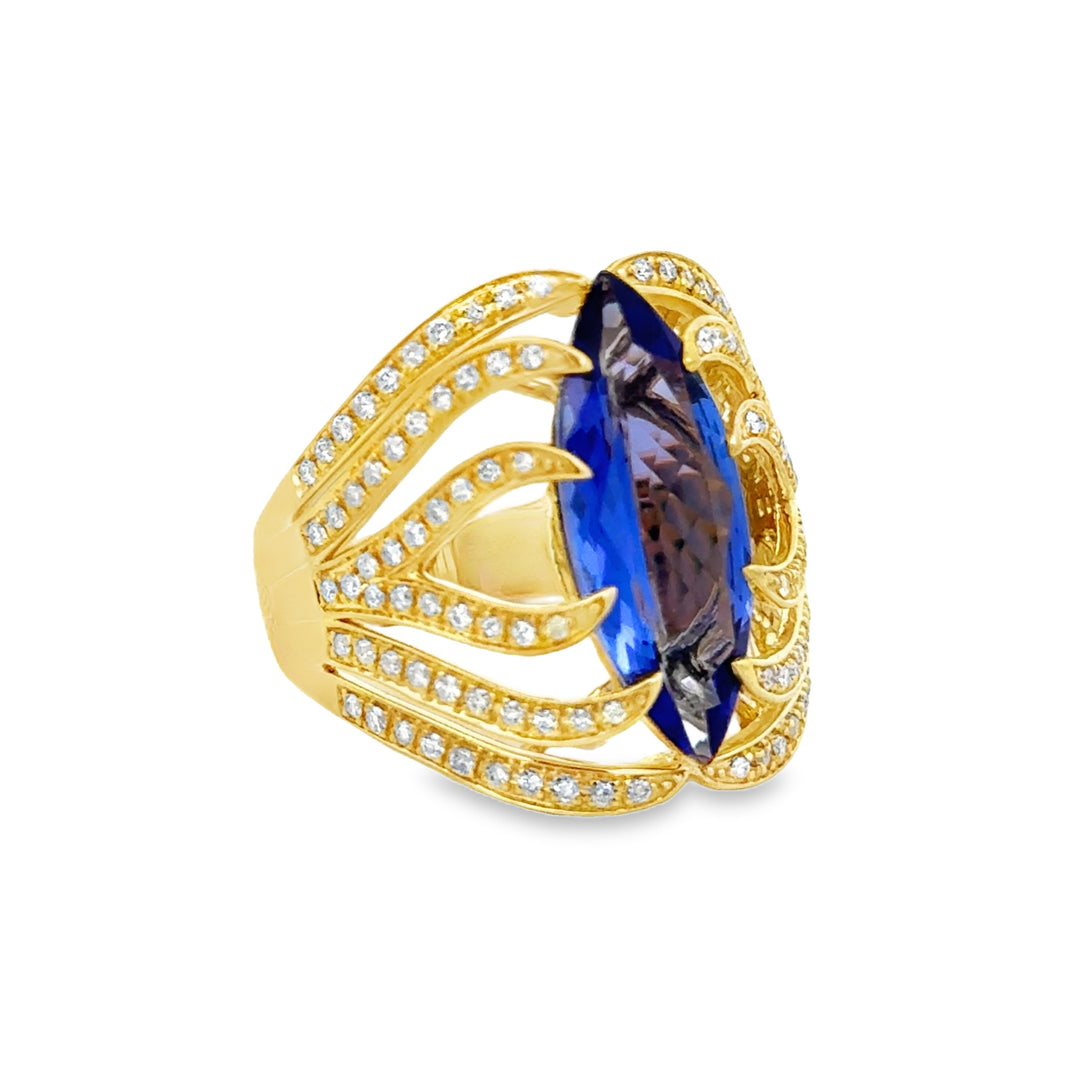 4.36 CT Tanzanite &amp; 0.45 CTW Diamond 18K Yellow Gold Ring