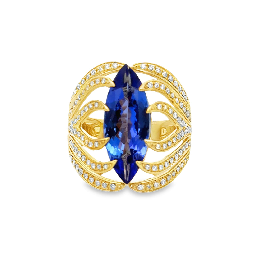 4.36 CT Tanzanite &amp; 0.45 CTW Diamond 18K Yellow Gold Ring