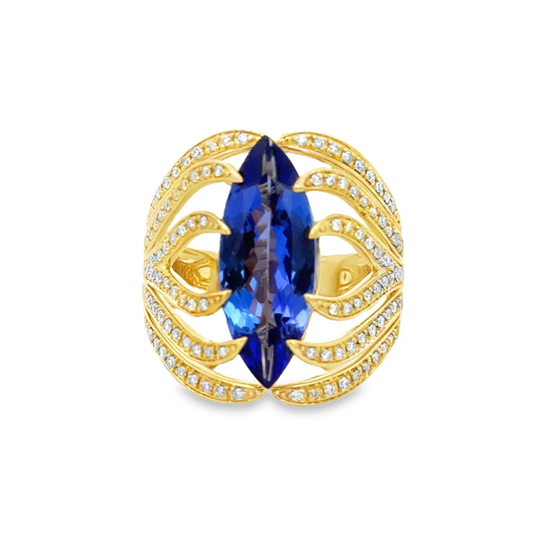 4.36 CT Tanzanite & 0.45 CTW Diamond 18K Yellow Gold Ring