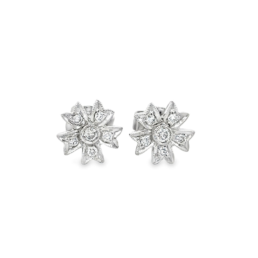 0.20 CTW Diamond 18K White Gold Floral Stud Earrings