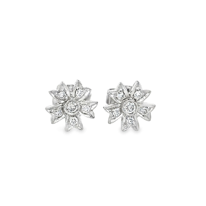 0.20 CTW Diamond 18K White Gold Floral Stud Earrings
