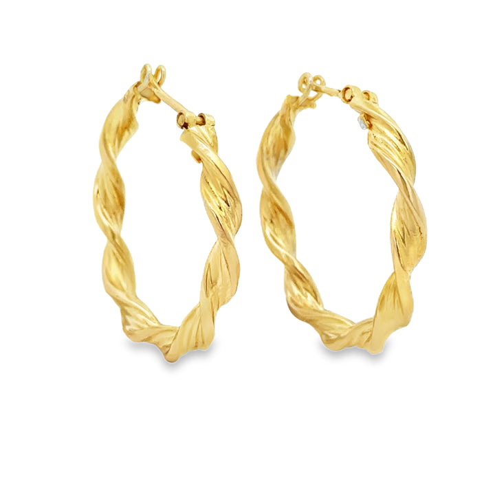 14K Yellow Gold Italian Twisted Hoop Earrings